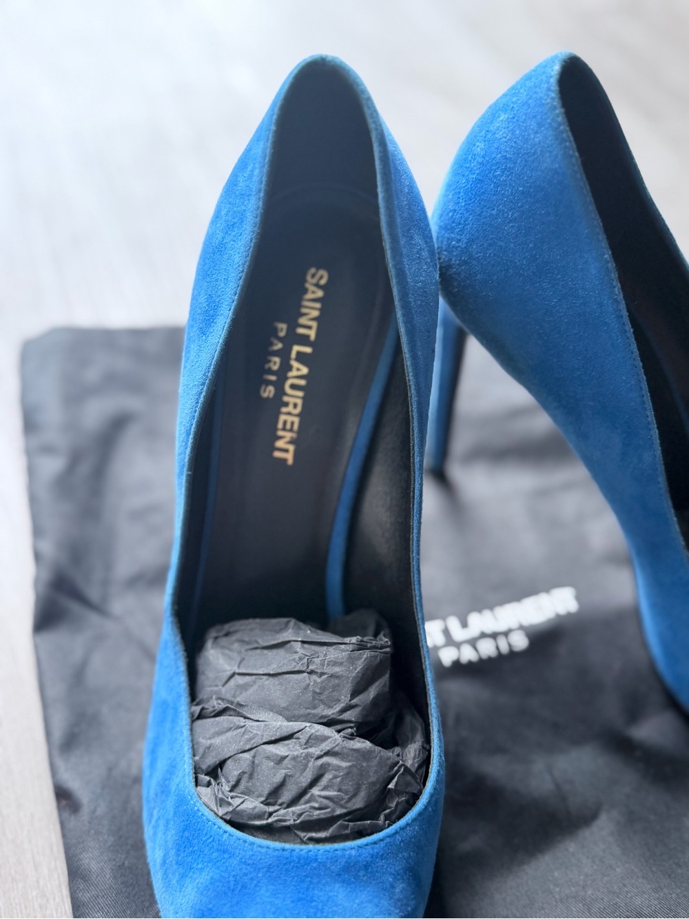 Saint Laurent Cobalt Suede Pointed Toe Stilettos - Picture 10 of 11